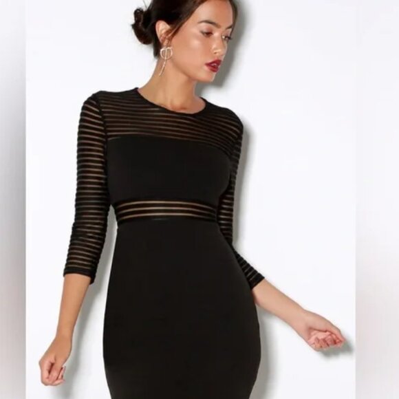Lulus Black Bodycon Mesh Dress - M Like New - Picture 11 of 11